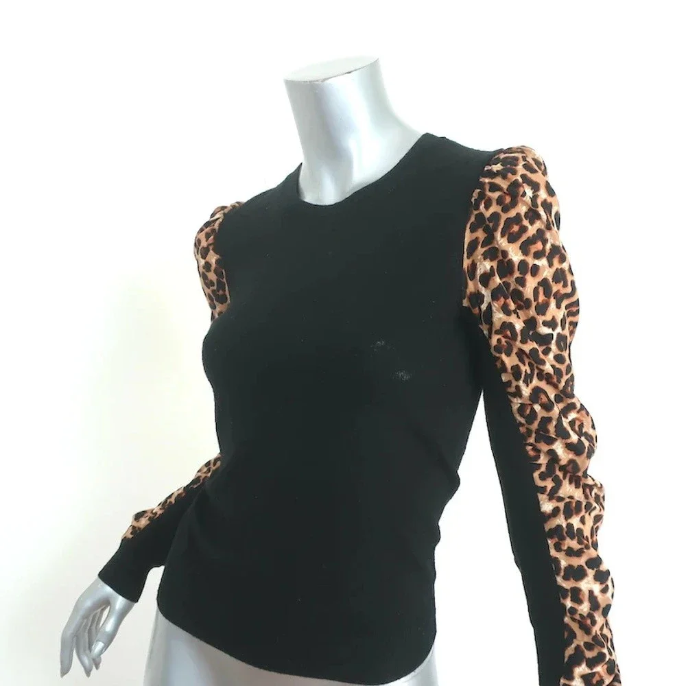 Veronica Beard Adler Mixed Media Sweater Black/Leopard Size Extra Small - Picture 2 of 7